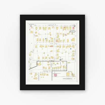 Old map wall art mockup — black gallery frame with white mat — Sanborn Fire Insurance Map from Granville, Licking County, Ohio (1926), Sheet #0004