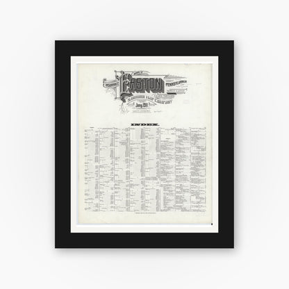 Old map wall art mockup — black gallery frame with white mat — Sanborn Fire Insurance Map from Easton, Northampton County, Pennsylvania (1911), Sheet #0001
