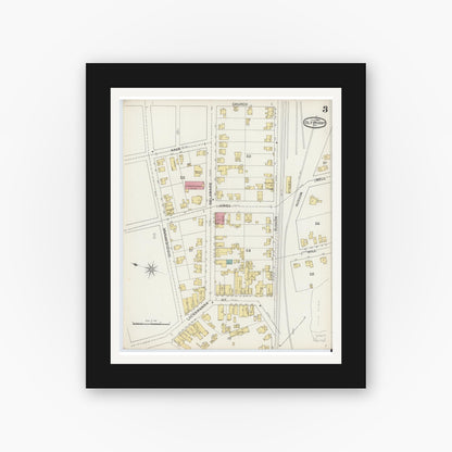 Old map wall art mockup — black gallery frame with white mat — Sanborn Fire Insurance Map from Olyphant, Lackawanna County, Pennsylvania (1893), Sheet #0003