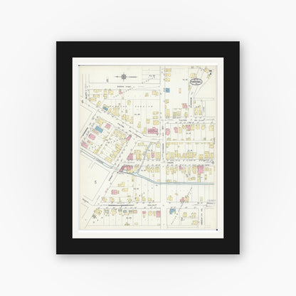 Old map wall art mockup — black gallery frame with white mat — Sanborn Fire Insurance Map from Hannibal, Marion County, Missouri (1913), Sheet #0007
