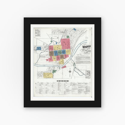 Old map wall art mockup — black gallery frame with white mat — Sanborn Fire Insurance Map from Wabash, Wabash County, Indiana (1920) - Complete Map Set