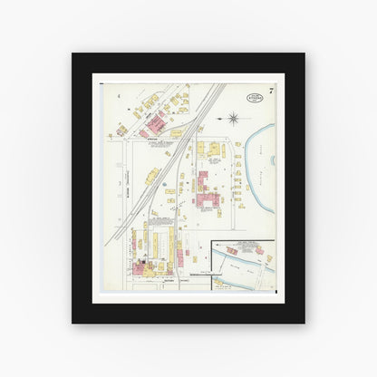 Old map wall art mockup — black gallery frame with white mat — Sanborn Fire Insurance Map from Athens, Athens County, Ohio (1907), Sheet #0007