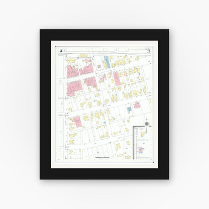 Old map wall art mockup — black gallery frame with white mat — Sanborn Fire Insurance Map from McComb, Hancock County, Ohio (1946), Sheet #0003