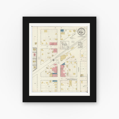 Old map wall art mockup — black gallery frame with white mat — Sanborn Fire Insurance Map from Mcfall, Gentry County, Missouri (1917), Sheet #0001