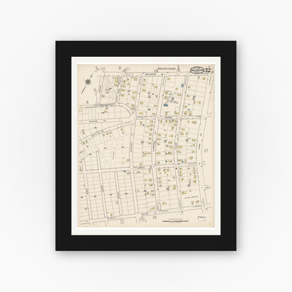 Old map wall art mockup — black gallery frame with white mat — Sanborn Fire Insurance Map from Arlington, Middlesex County, Massachusetts (1922), Sheet #0032
