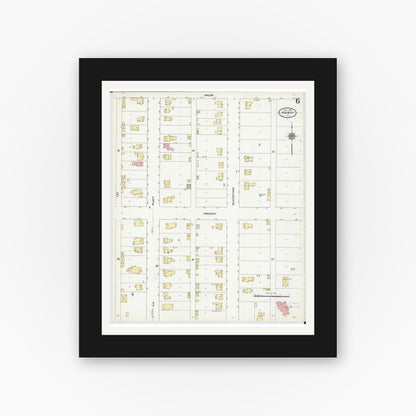 Old map wall art mockup — black gallery frame with white mat — Sanborn Fire Insurance Map from Amboy, Lee County, Illinois (1910), Sheet #0006