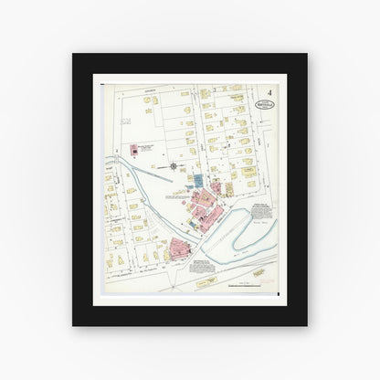 Old map wall art mockup — black gallery frame with white mat — Sanborn Fire Insurance Map from Northville, Wayne County, Michigan (1914), Sheet #0004