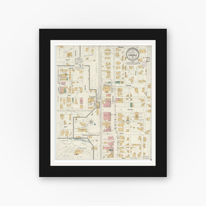 Old map wall art mockup — black gallery frame with white mat — Sanborn Fire Insurance Map from Zionsville, Boone County, Indiana (1902), Sheet #0001