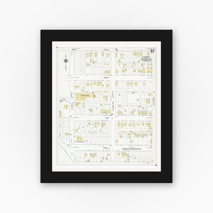Old map wall art mockup — black gallery frame with white mat — Sanborn Fire Insurance Map from Virginia, Saint Louis County, Minnesota (1910), Sheet #0011