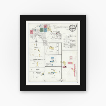 Old map wall art mockup — black gallery frame with white mat — Sanborn Fire Insurance Map from Bridgeport, Wise County, Texas (1921), Sheet #0001