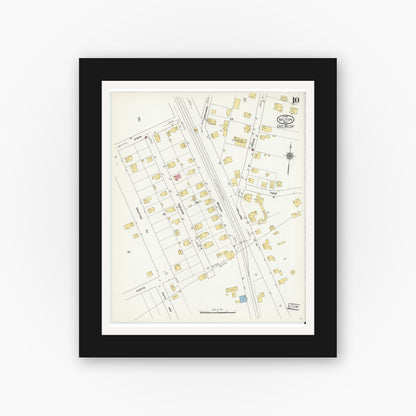 Old map wall art mockup — black gallery frame with white mat — Sanborn Fire Insurance Map from Milton, Norfolk County, Massachusetts (1911), Sheet #0010