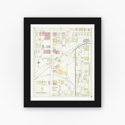 Old map wall art mockup — black gallery frame with white mat — Sanborn Fire Insurance Map from Westville, Vermilion County, Illinois (1915), Sheet #0003