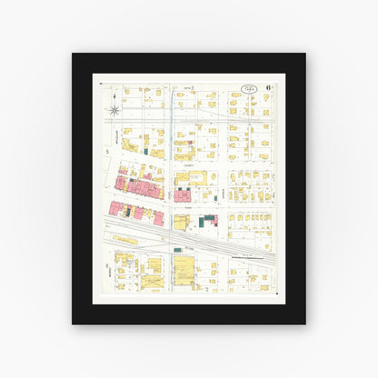 Old map wall art mockup — black gallery frame with white mat — Sanborn Fire Insurance Map from Tama, Tama County, Iowa (1906), Sheet #0006