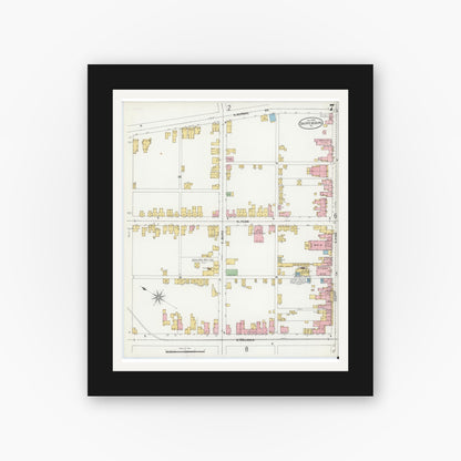 Old map wall art mockup — black gallery frame with white mat — Sanborn Fire Insurance Map from Shippensburg, Cumberland And Franklin Counties, Pennsylvania (1899), Sheet #0007