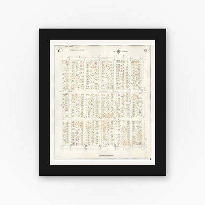 Old map wall art mockup — black gallery frame with white mat — Sanborn Fire Insurance Map from Webster City, Hamilton County, Iowa (1950), Sheet #0006