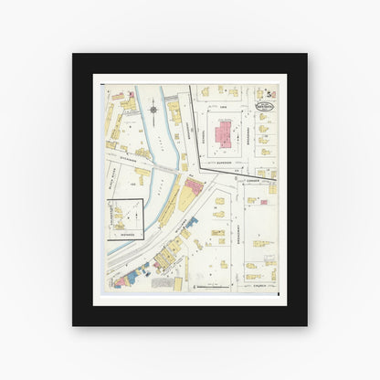 Old map wall art mockup — black gallery frame with white mat — Sanborn Fire Insurance Map from South Haven, Van Buren County, Michigan (1916), Sheet #0005