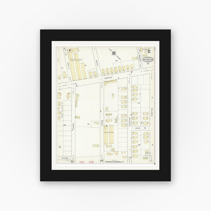Old map wall art mockup — black gallery frame with white mat — Sanborn Fire Insurance Map from Arlington, Middlesex County, Massachusetts (1914), Sheet #0017