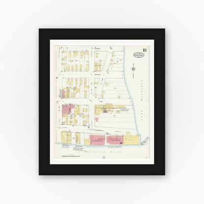 Old map wall art mockup — black gallery frame with white mat — Sanborn Fire Insurance Map from Manitowoc, Manitowoc County, Wisconsin (1912), Sheet #0013