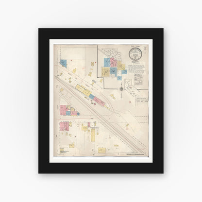 Old map wall art mockup — black gallery frame with white mat — Sanborn Fire Insurance Map from Ripon, San Joaquin County, California (1933) - Complete Map Set