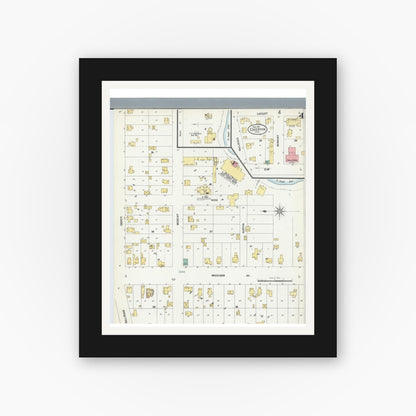 Old map wall art mockup — black gallery frame with white mat — Sanborn Fire Insurance Map from Edgerton, Williams County, Ohio (1901), Sheet #0004