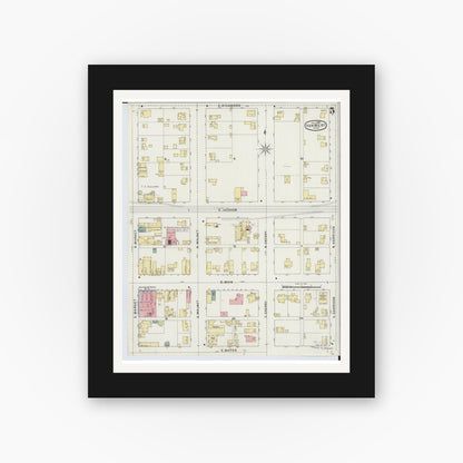 Old map wall art mockup — black gallery frame with white mat — Sanborn Fire Insurance Map from Van Wert, Van Wert County, Ohio (1895), Sheet #0005