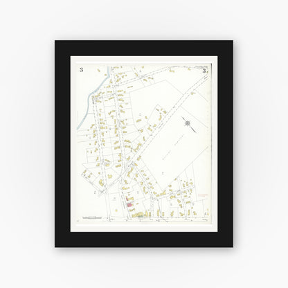 Old map wall art mockup — black gallery frame with white mat — Sanborn Fire Insurance Map from Townsend, Middlesex County, Massachusetts (1936), Sheet #0003