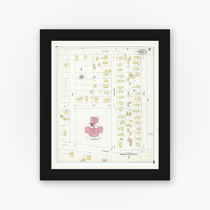 Old map wall art mockup — black gallery frame with white mat — Sanborn Fire Insurance Map from Owosso, Shiawassee County, Michigan (1908), Sheet #0004