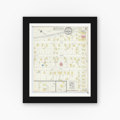 Old map wall art mockup — black gallery frame with white mat — Sanborn Fire Insurance Map from Perrysville, Ashland County, Ohio (1912), Sheet #0001