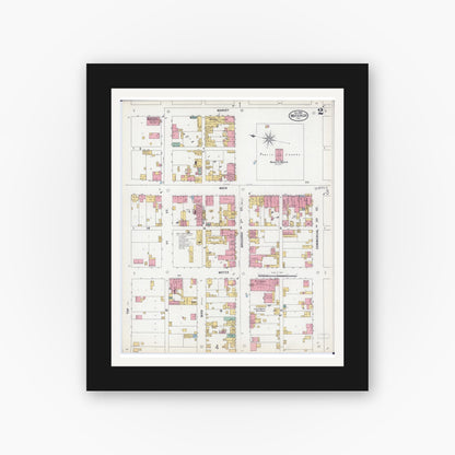 Old map wall art mockup — black gallery frame with white mat — Sanborn Fire Insurance Map from Waterloo, Monroe County, Illinois (1899), Sheet #0002