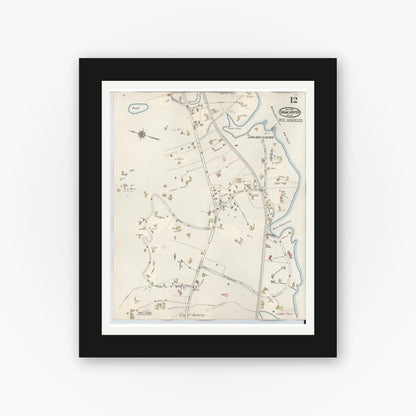 Old map wall art mockup — black gallery frame with white mat — Sanborn Fire Insurance Map from Manchester, Essex County, Massachusetts (1941), Sheet #0012