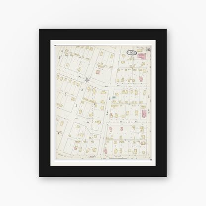 Old map wall art mockup — black gallery frame with white mat — Sanborn Fire Insurance Map from Sterling, Whiteside County, Illinois (1891), Sheet #0010