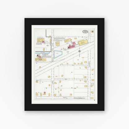 Old map wall art mockup — black gallery frame with white mat — Sanborn Fire Insurance Map from Ladonia, Fannin County, Texas (1919), Sheet #0004