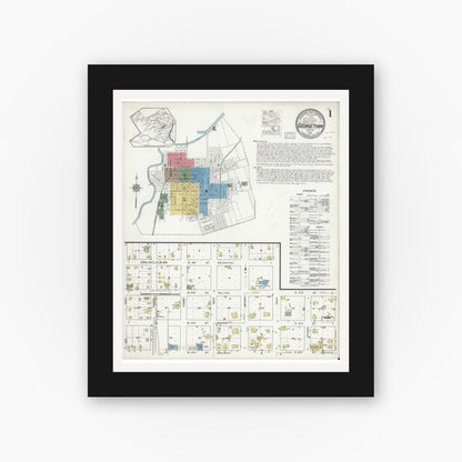 Old map wall art mockup — black gallery frame with white mat — Sanborn Fire Insurance Map from Georgetown, Williamson County, Texas (1916), Sheet #0001