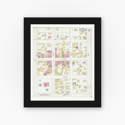 Old map wall art mockup — black gallery frame with white mat — Sanborn Fire Insurance Map from Richland Center, Richland County, Wisconsin (1899), Sheet #0003