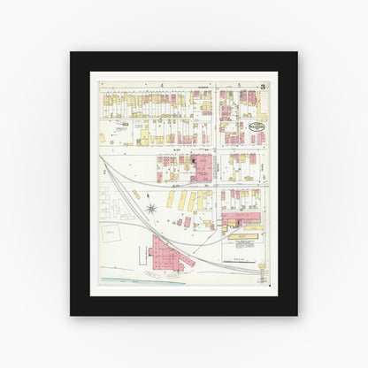Old map wall art mockup — black gallery frame with white mat — Sanborn Fire Insurance Map from Madison, Jefferson County, Indiana (1904), Sheet #0003