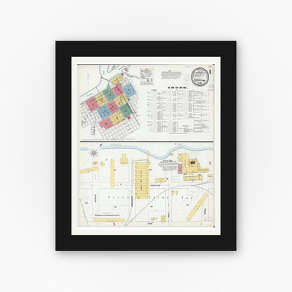 Old map wall art mockup — black gallery frame with white mat — Sanborn Fire Insurance Map from Beardstown, Cass County, Illinois (1900), Sheet #0001