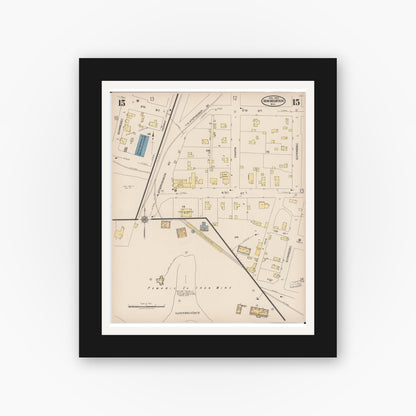 Old map wall art mockup — black gallery frame with white mat — Sanborn Fire Insurance Map from Iron Mountain, Dickinson County, Michigan (1923), Sheet #0015