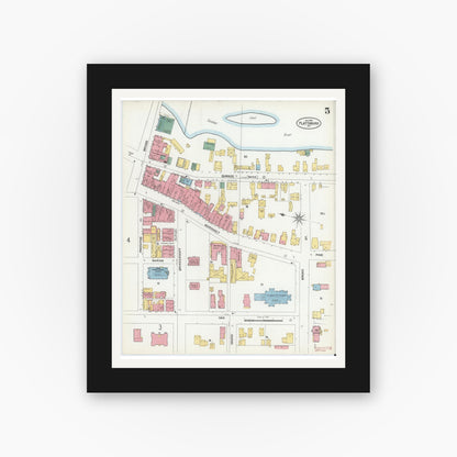 Old map wall art mockup — black gallery frame with white mat — Sanborn Fire Insurance Map from Plattsburg, Clinton County, New York (1902), Sheet #0005