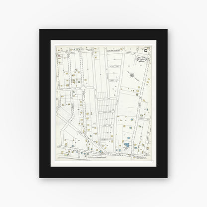 Old map wall art mockup — black gallery frame with white mat — Sanborn Fire Insurance Map from Glenside, Montgomery County, Pennsylvania (1920), Sheet #0012