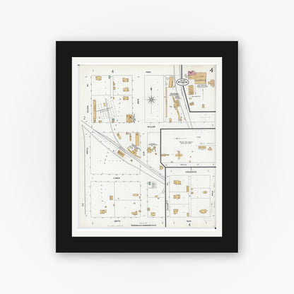 Old map wall art mockup — black gallery frame with white mat — Sanborn Fire Insurance Map from Wyoming, Stark County, Illinois (1899), Sheet #0004