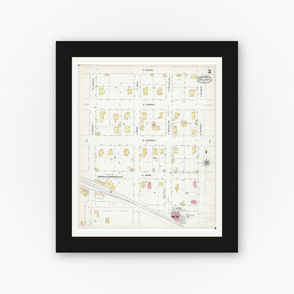 Old map wall art mockup — black gallery frame with white mat — Sanborn Fire Insurance Map from Sullivan, Moultrie County, Illinois (1907), Sheet #0003