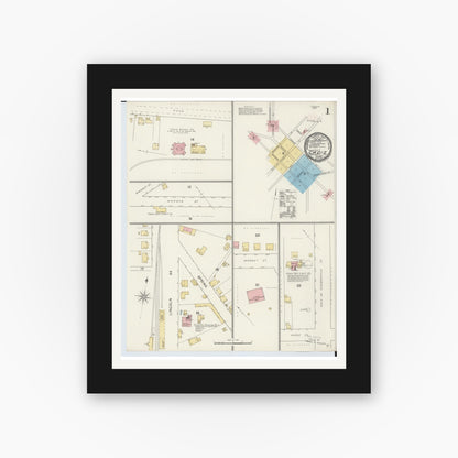 Old map wall art mockup — black gallery frame with white mat — Sanborn Fire Insurance Map from Cadiz, Harrison County, Ohio (1892) - Complete Map Set