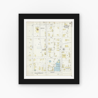 Old map wall art mockup — black gallery frame with white mat — Sanborn Fire Insurance Map from Belton, Bell County, Texas (1896), Sheet #0004