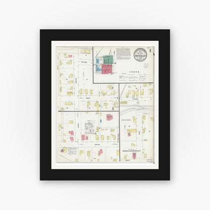 Old map wall art mockup — black gallery frame with white mat — Sanborn Fire Insurance Map from Waterloo, De Kalb County, Indiana (1907) - Complete Map Set