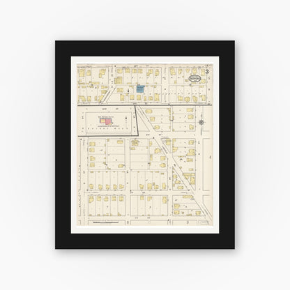 Old map wall art mockup — black gallery frame with white mat — Sanborn Fire Insurance Map from Bedford, Lawrence County, Indiana (1922), Sheet #0003