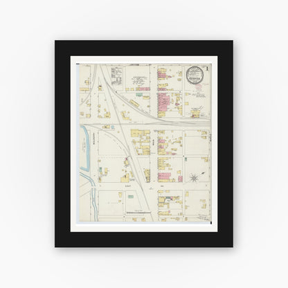 Old map wall art mockup — black gallery frame with white mat — Sanborn Fire Insurance Map from Deshler, Henry County, Ohio (1895) - Complete Map Set