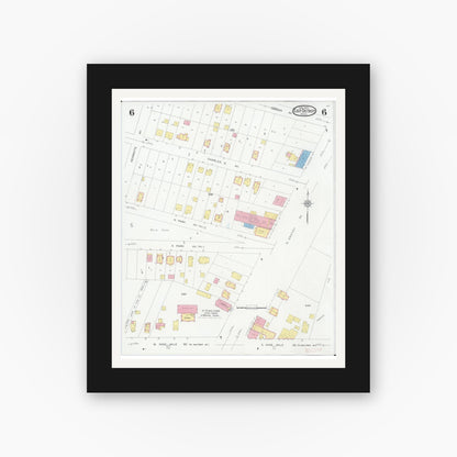 Old map wall art mockup — black gallery frame with white mat — Sanborn Fire Insurance Map from East Detroit, Macomb County, Michigan (1931), Sheet #0006