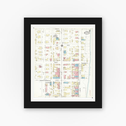 Old map wall art mockup — black gallery frame with white mat — Sanborn Fire Insurance Map from Bellevue, Jackson County, Iowa (1914), Sheet #0002
