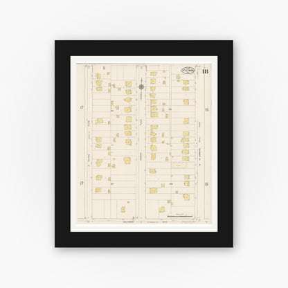 Old map wall art mockup — black gallery frame with white mat — Sanborn Fire Insurance Map from Hollywood, Los Angeles County, California (1913), Sheet #0018