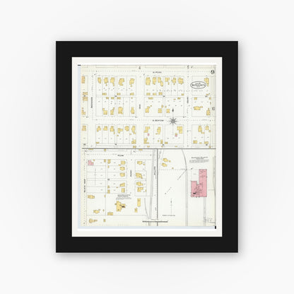 Old map wall art mockup — black gallery frame with white mat — Sanborn Fire Insurance Map from Wapakoneta, Auglaize County, Ohio (1904), Sheet #0009